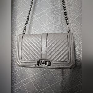 REBECCA MINKOFF Chevron Quilted Love Leather Crossbody Bag Gunmetal